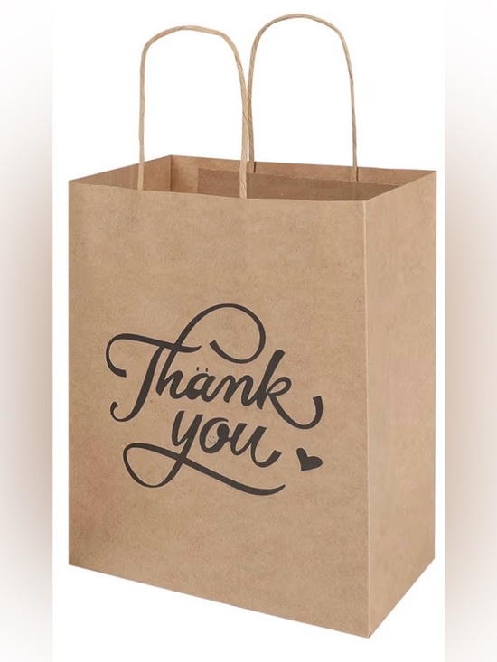 Other - NEW Lot of 20x “Thank You” + Heart Medium Paper Gift Bags w/ Handles Brown/Black